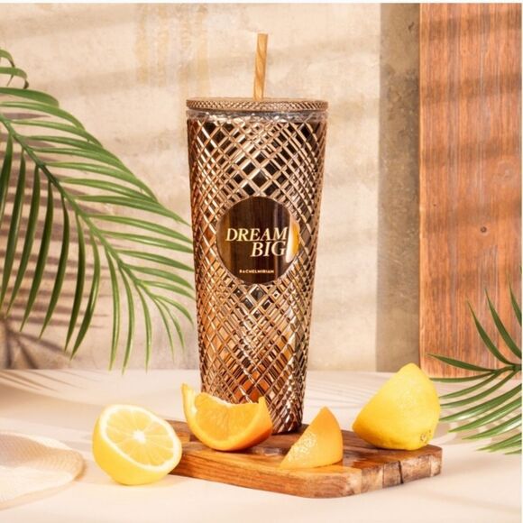 NIB Rachel Miriam Metallic Gold Tumbler 24oz with Straw - Picture 3 of 10
